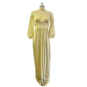 70s Yellow Maxi Dress with Lace